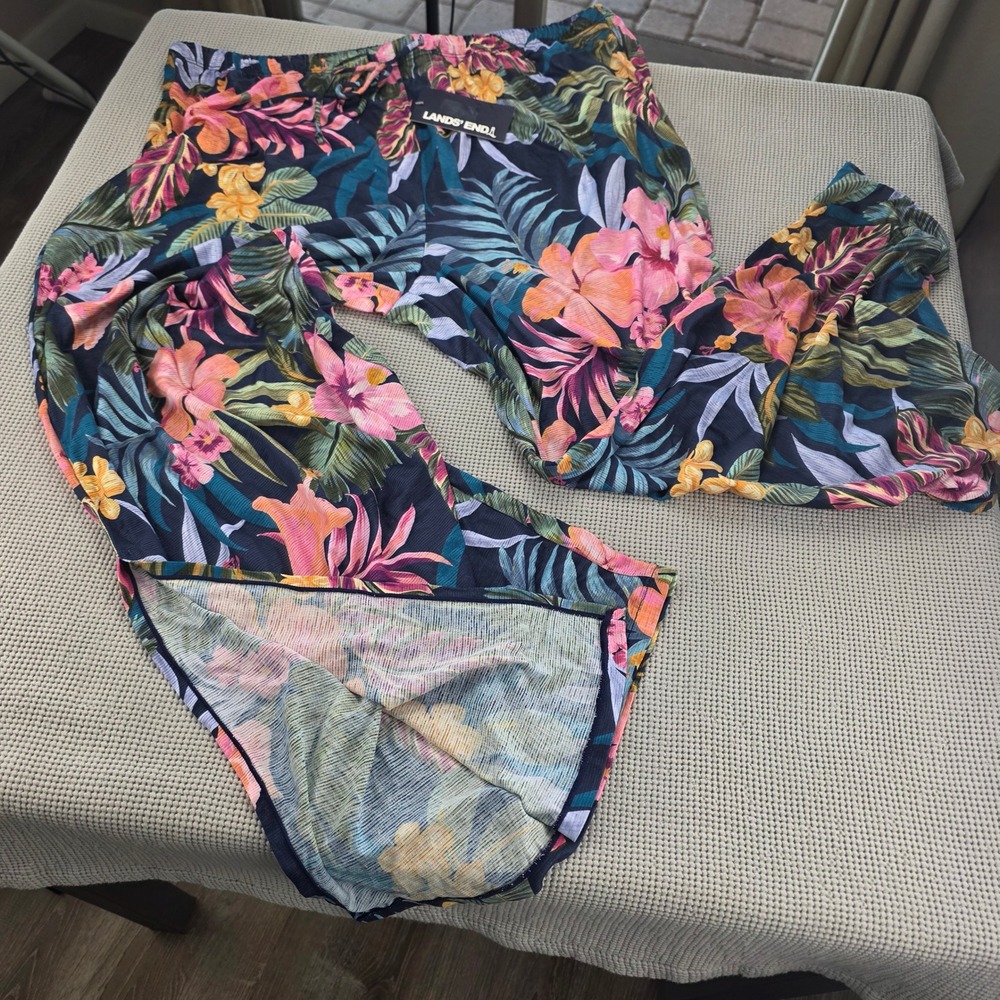 Lands End Tropical Floral Wide Leg Swim Cover-Up Pants Navy Multi XL 605 - Picture 3 of 7